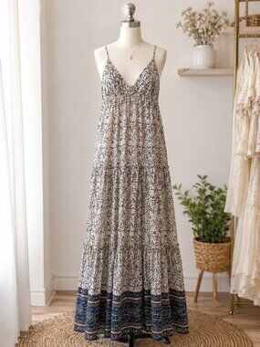 PPLA Cotton Paisley Maxi Dress Small Boho Beach Vacation Summer Resort Flowy